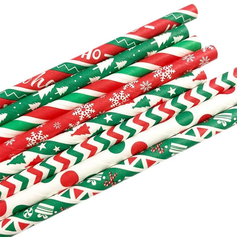 25pcs Christmas Paper Straws Drinking Straw