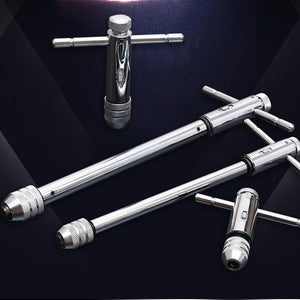 Adjustable 3-8mm/5-12mm T-Handle Ratchet Tap Wrench with M3-M8 Machine Screw Thread Metric Plug Simple Hand Machinist Tool