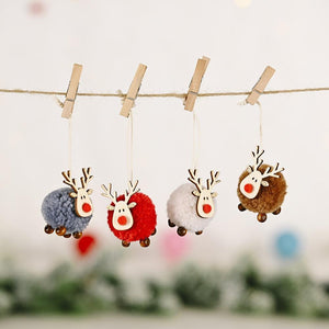 Cute Felt Wooden Elk Christmas Tree Decorations Hanging Pendant Deer Craft Ornament Christmas Decorations