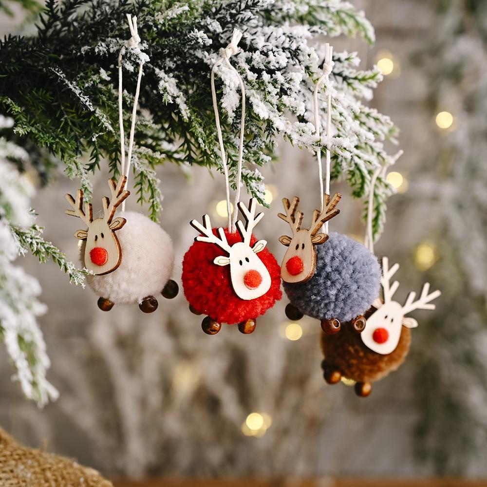 Cute Felt Wooden Elk Christmas Tree Decorations Hanging Pendant Deer Craft Ornament Christmas Decorations