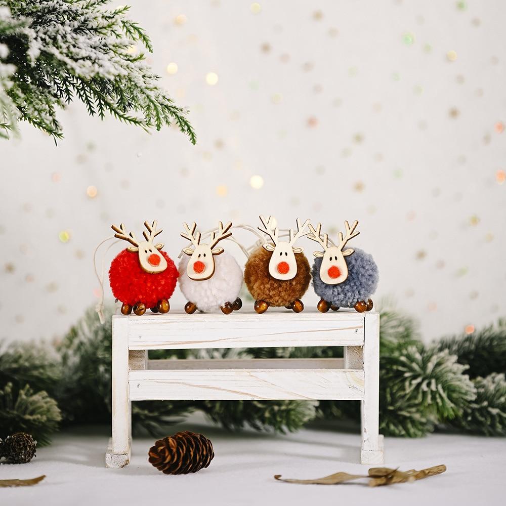 Cute Felt Wooden Elk Christmas Tree Decorations Hanging Pendant Deer Craft Ornament Christmas Decorations