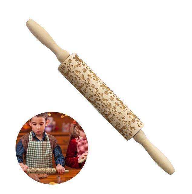 Merry Christmas Elk Wooden Print Rolling Pin