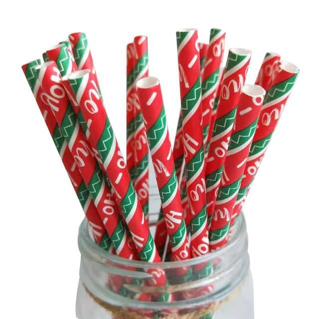 25pcs Christmas Paper Straws Drinking Straw