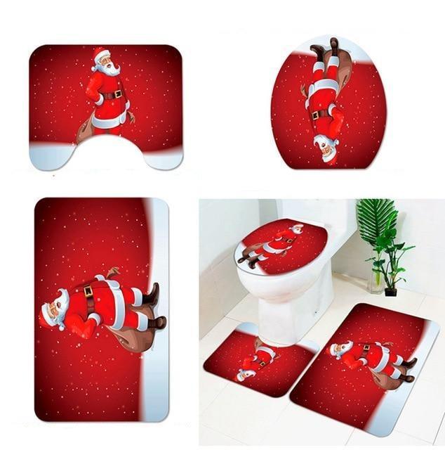 Santa Claus Rug Seat Bathroom Set Merry Christmas Decorations For Home